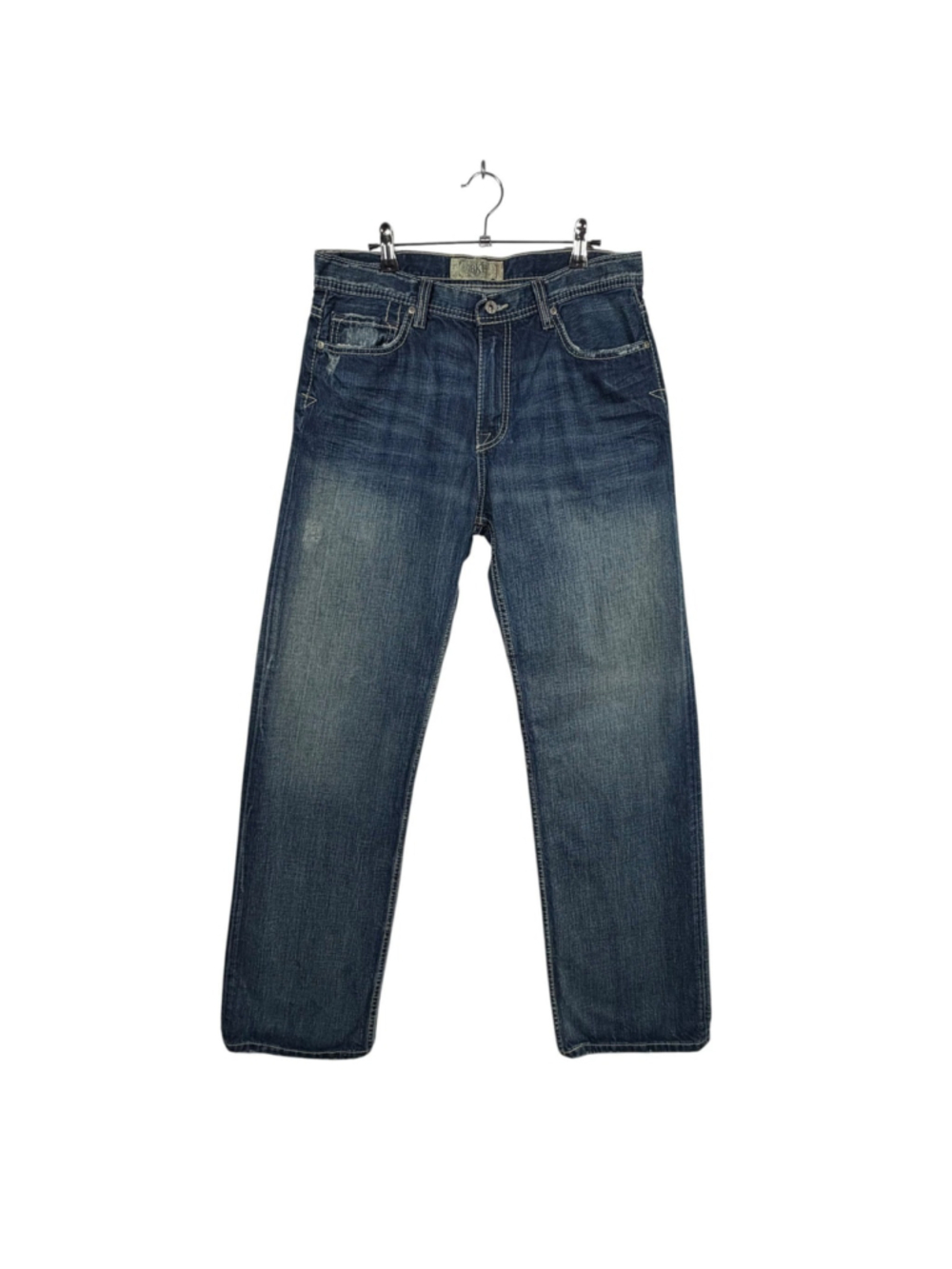 BKE Seth Straight Jeans Blue Cotton Embroidered Back Pocket Loose Fit Mens 33x34